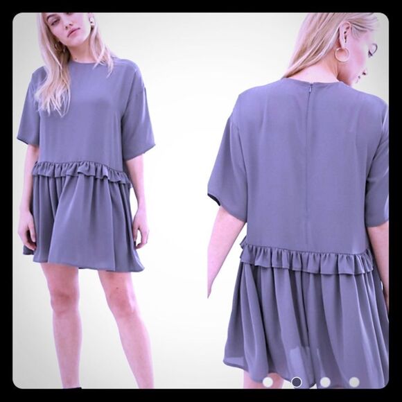 ASOS Petite Gray Ruffle Mini Dress-6 NWT - Picture 1 of 8